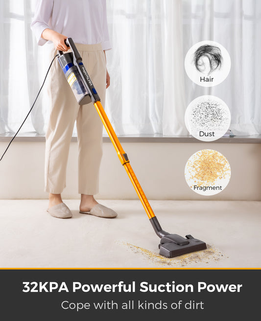 Corded Vacuum Cleaner with 800ML Trash Can, Hard Floor Upright Vacuum Cleaner, Gold