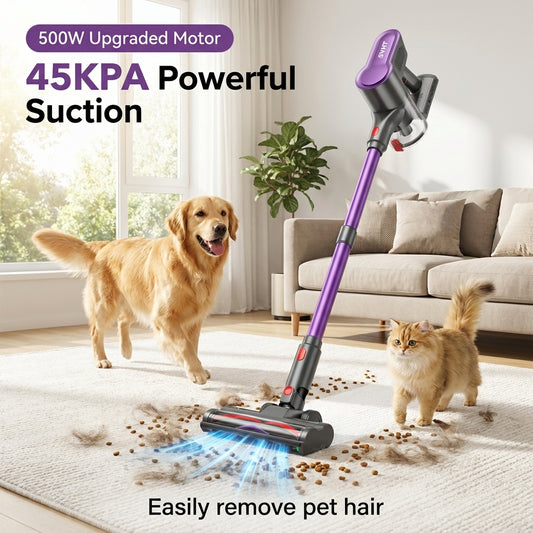 Cordless Vacuum Cleaner, 500W 45KPA 50Mins Stick Vacuum Cleaners for Home with Lightweight Vacuum for Pet Hair, Carpets, Hard Floors