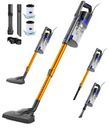Corded Vacuum Cleaner with 800ML Trash Can, Hard Floor Upright Vacuum Cleaner, Gold