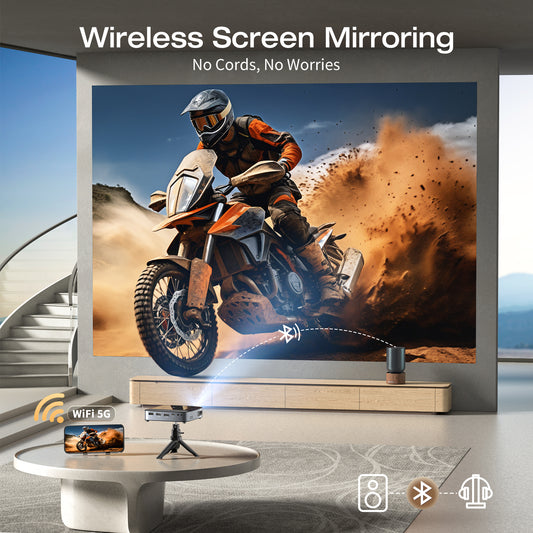 ARTSEA 4K Mini Portable Movie Projector with WiFi and Bluetooth, Equipped with a Stand
