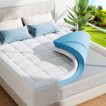FAPO Queen Size Dual Layer 4 Inch Memory Foam Mattress Topper,Including 2" 50D Gel Memory Foam and 2" 3D Desigh Soft Breathable Quilted Pillow Top Mattress Pad