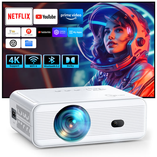 [Built-in APPs] ARTSEA Smart Projector with WiFi and Bluetooth,Tripod Including,2025 Upgrade Android TV OS,4K Support Native 1080P,Keystone Correction,Compatible with Smartphone/Laptop/TV Stick